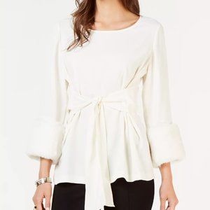 NWOT Alfani Top Blouse with fur on sleeves size medium.